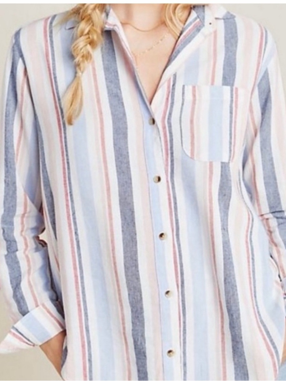 Anthropologie Striped Button-Down Shirt - Blue, White & Pink